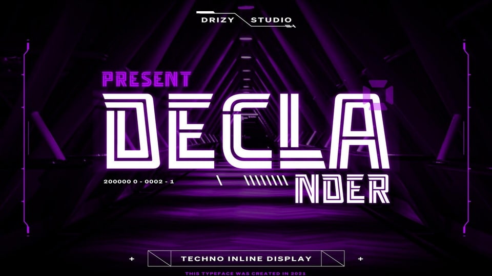 

Declander: A Sci-Fi Style Technical Inline Font from Drizy Studio