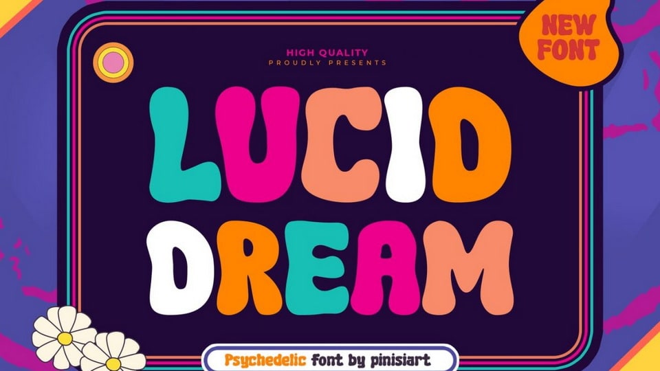 

Lucid Dream: A Psychedelic and Fun Font Capturing the Retro Groovy Vibes of the 70s