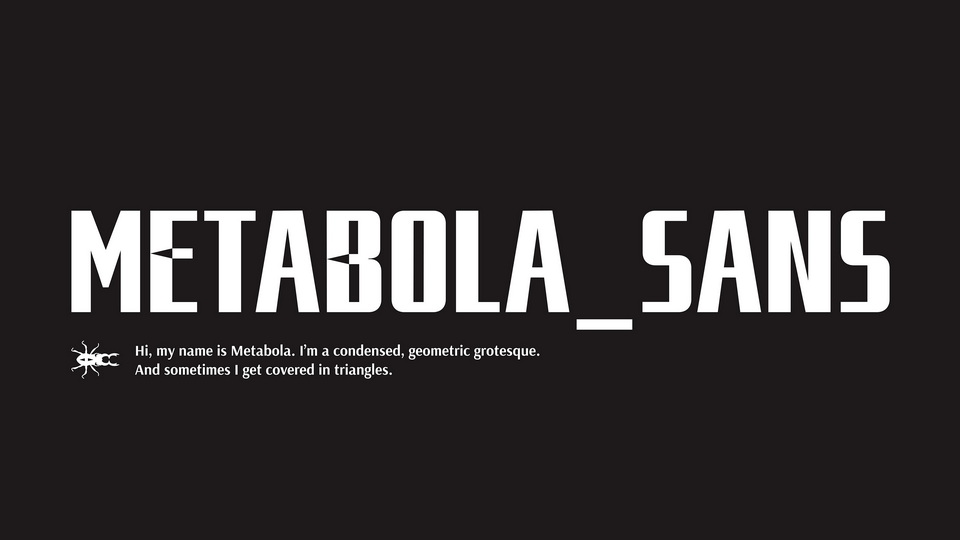 Metabola Sans: A Modern Geometric Grotesque Typeface with Unique Triangular Accent Shapes