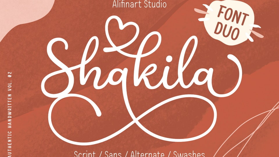 Shakila Script: A Bold and Charming Handwritten Font with Beautiful Swashes and Sans Serif Version for Elegance and Sophistication