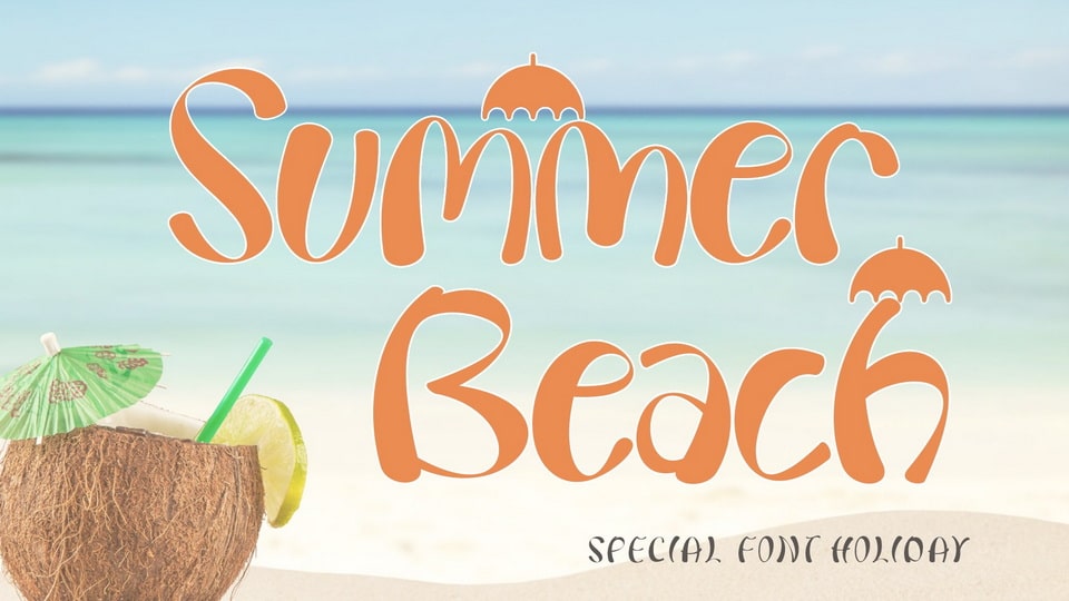  Summer Beach: a one-of-a-kind display font featuring letters embellished with an umbrella design