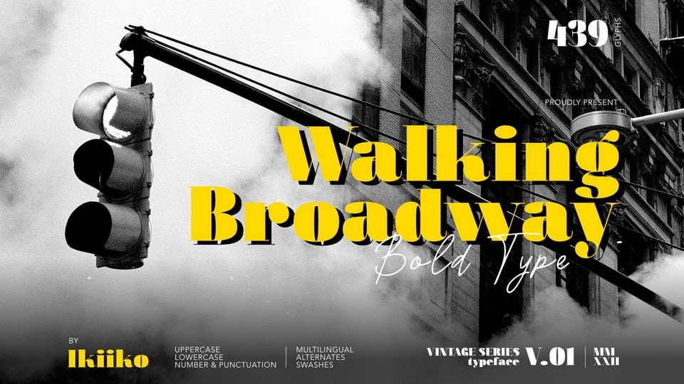 Vintage-Inspired Walking Broadway Font: Perfect for Formal Layouts and Old Movie Posters